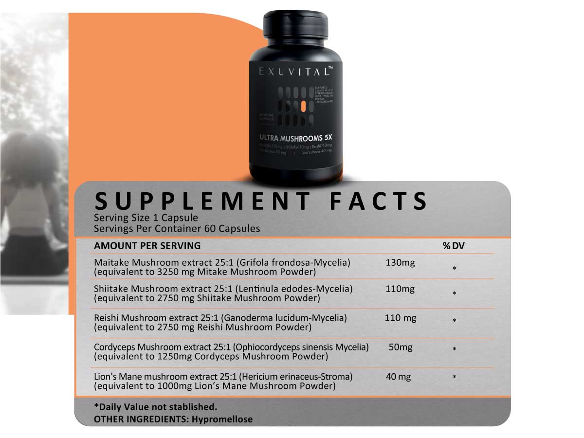 Ultra Mushrooms 5X Advanced Blend for Immunity and Energy Support